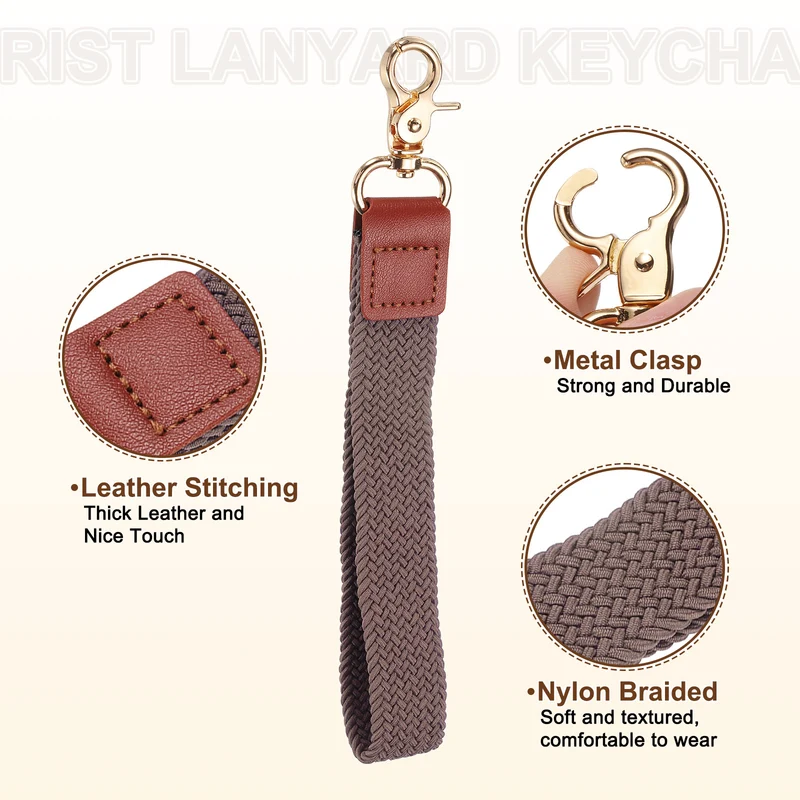 Wrist Lanyard Keychain, Braided Wristlet Strap with Gold Clasp, Dark Pink