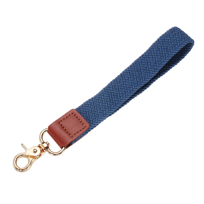 Wrist Lanyard Keychain Braided Wristlet Strap with Gold Clasp Blue