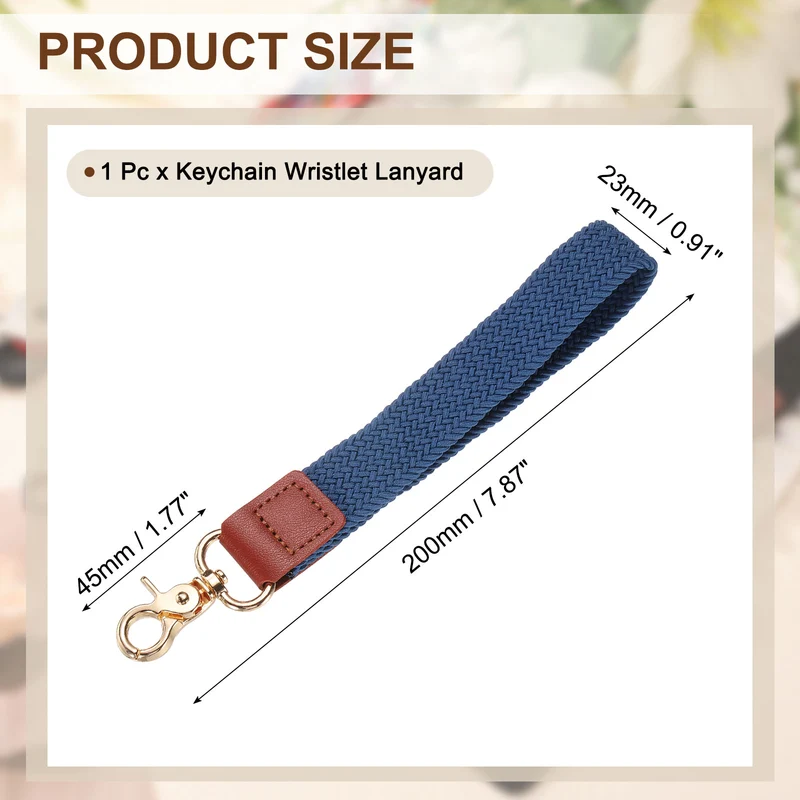 Wrist Lanyard Keychain Braided Wristlet Strap with Gold Clasp Blue
