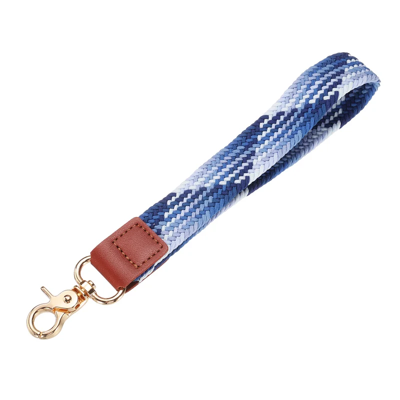 Wrist Lanyard Keychain, Braided Wristlet Strap with Gold Clasp, Blueberry