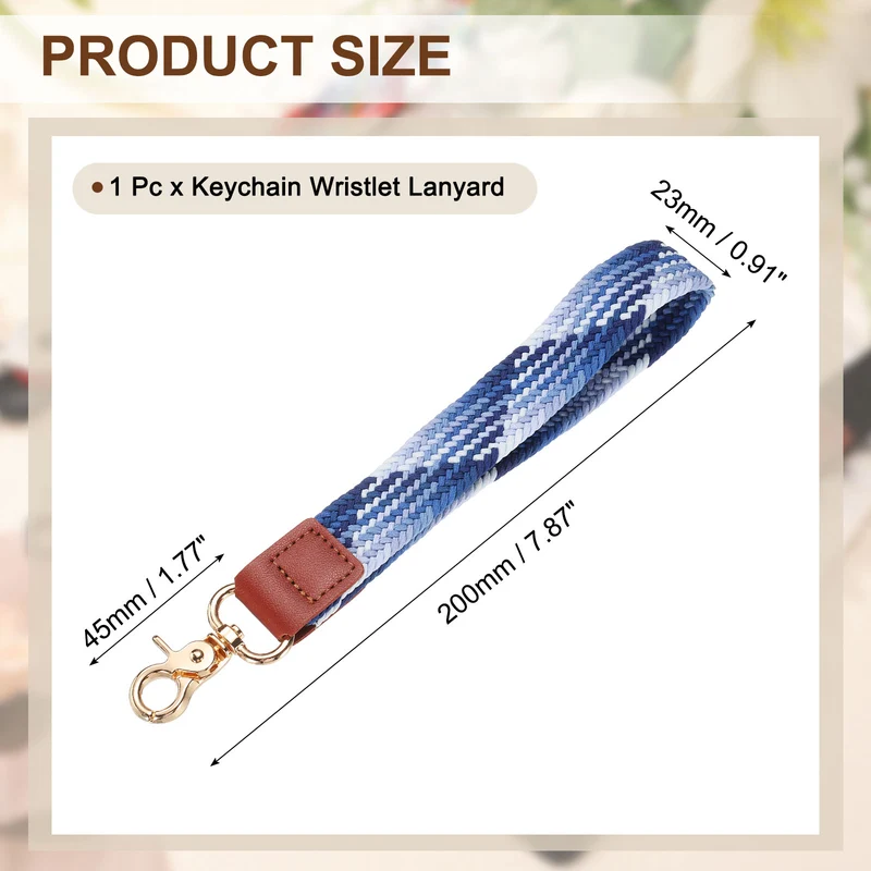 Wrist Lanyard Keychain, Braided Wristlet Strap with Gold Clasp, Blueberry