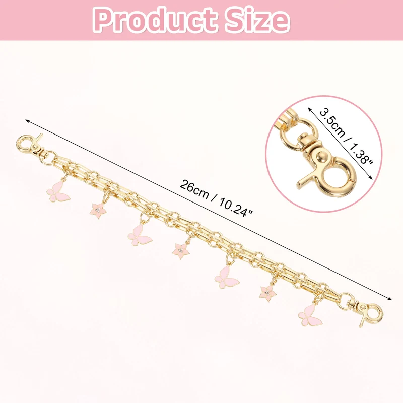 1Pcs 10" Flower Butterfly Pendant Handbag Chain Strap, Pink