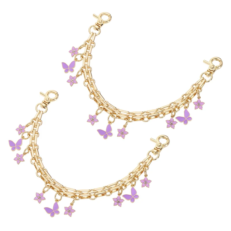 2Pcs 10" Flowers Butterfly Pendant Handbag Chain Straps, Purple