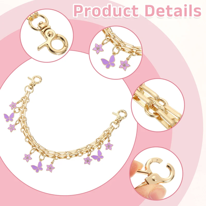 2Pcs 10" Flowers Butterfly Pendant Handbag Chain Straps, Purple