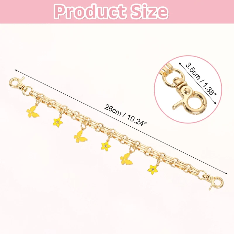 1Pcs 10" Flower Butterfly Pendant Handbag Chain Strap, Yellow