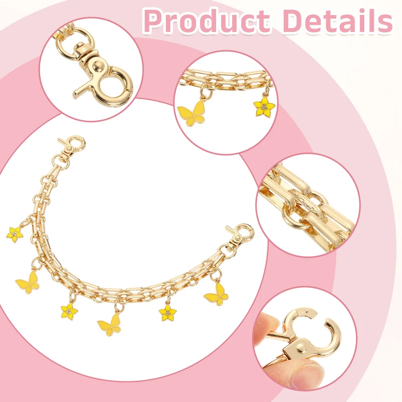 1Pcs 10" Flower Butterfly Pendant Handbag Chain Strap, Yellow