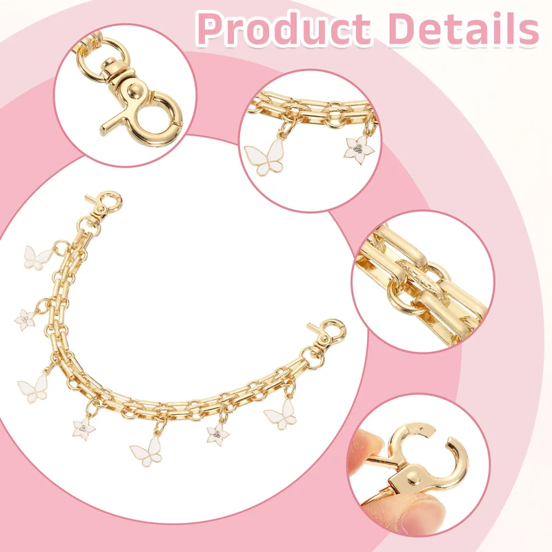 1Pcs 10" Flower Butterfly Pendant Handbag Chain Strap, White