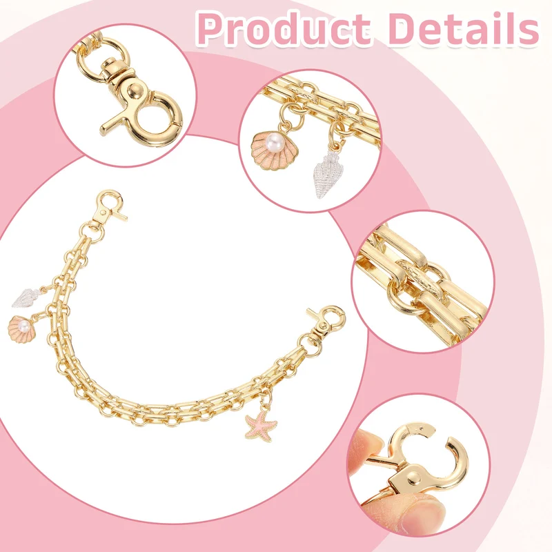 1Pcs 10" Conch Combination Pendant Handbag Chain Strap, Pink/White