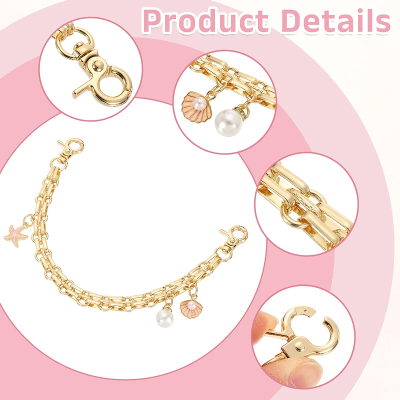 1Pcs 10" Shell Pearl Combination Pendant Handbag Chain Strap, Pink