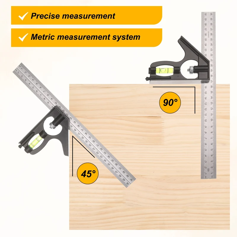 Combination Square Ruler 12" / 300mm Carpenter Combo Square, Silver
