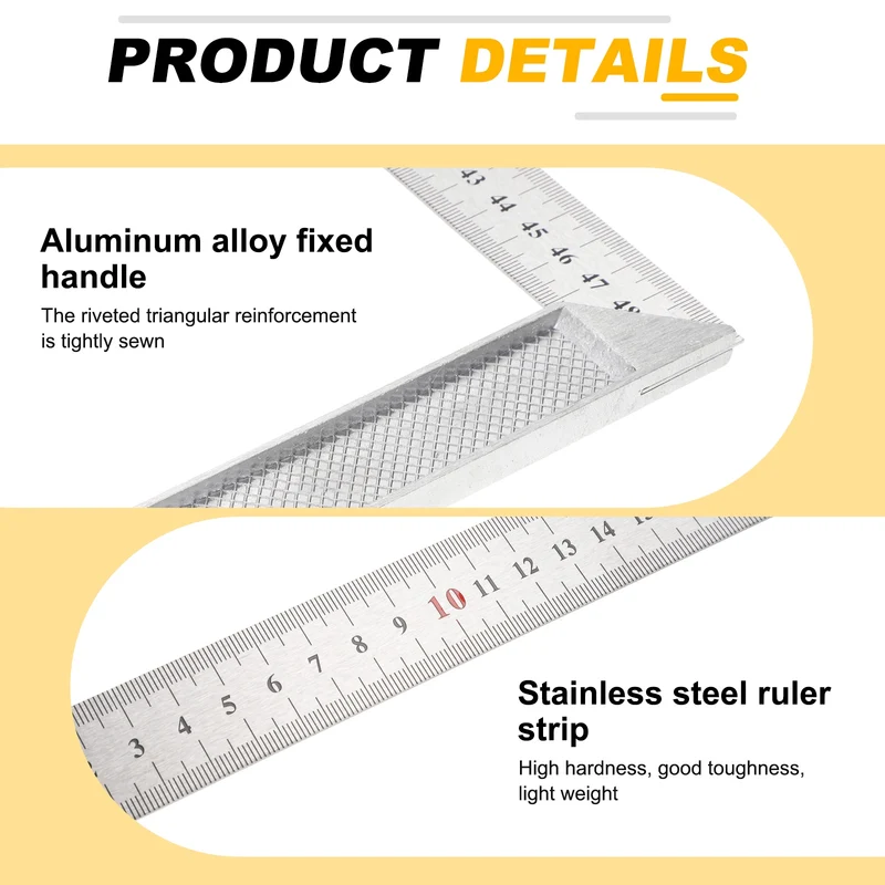 20" High Precision 90 Degree Stainless Steel Woodworking Square, Silver