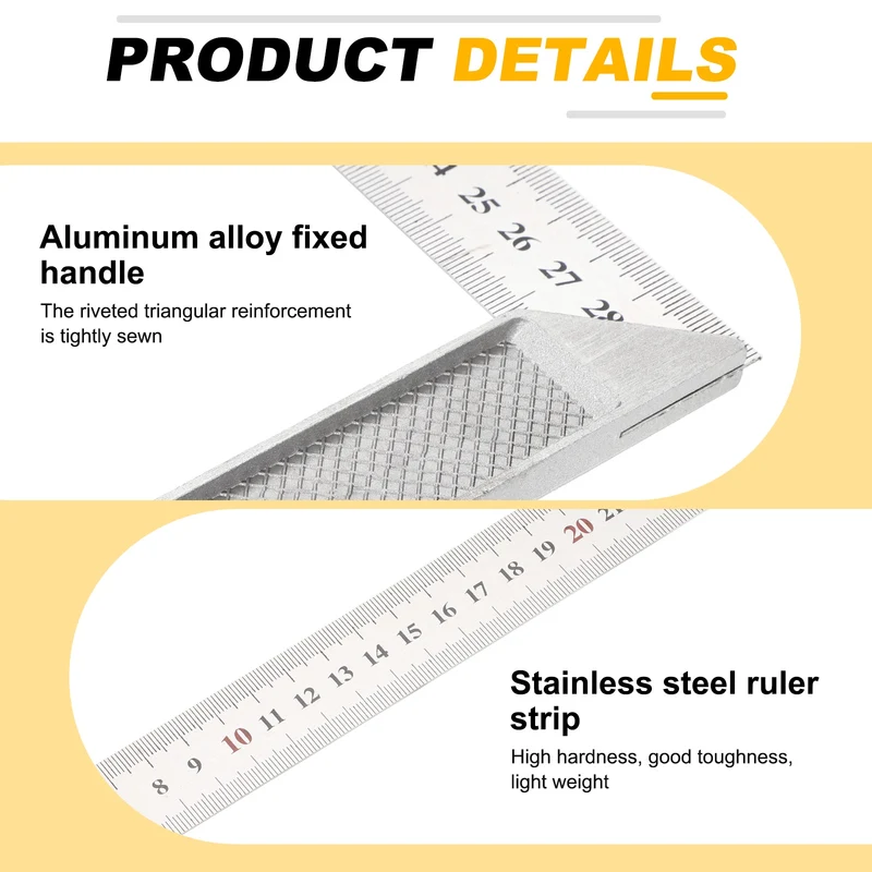 2Pcs 12" High Precision 90 Degree Stainless Steel Woodworking Square, Silver