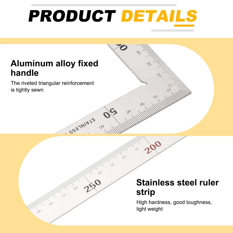 2Pcs 20 Inch High Precision 90 Degree Stainless Steel Woodworking Square, Silver