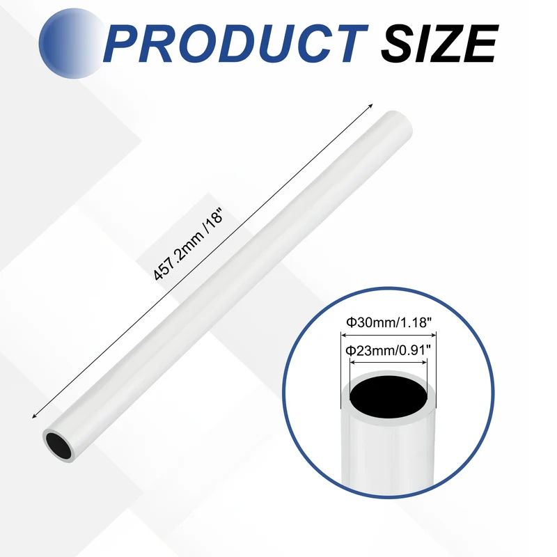 6063 Aluminum Tubing Round Tube 30mm ODx23mm ID Metal Straight Pipe Silver