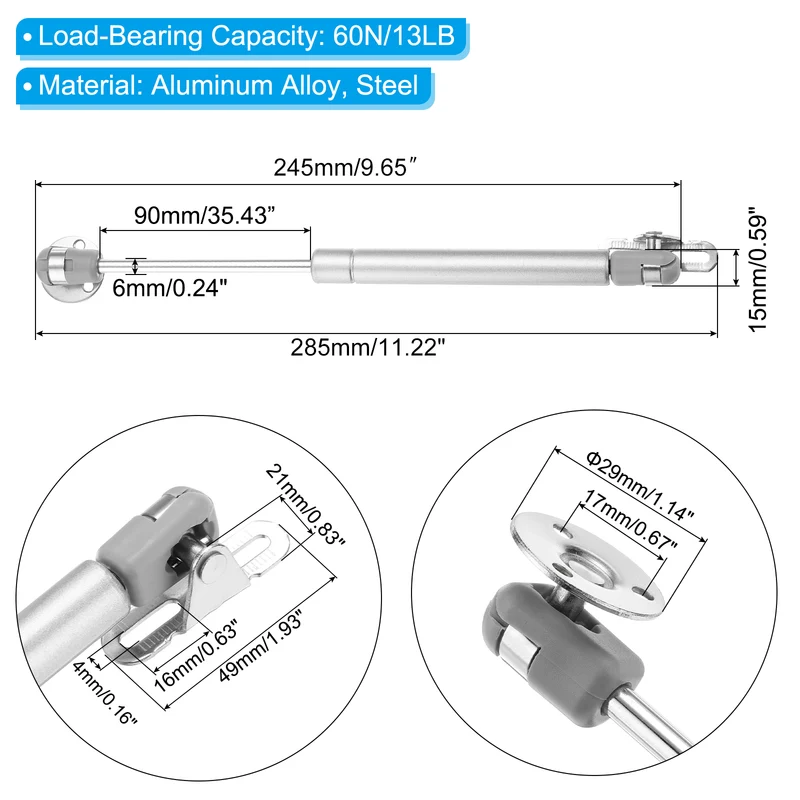 13LB/60N Gas Struts, 10.4 Inch Spring Shocks Lift Support for RV Overhead, 2 Set