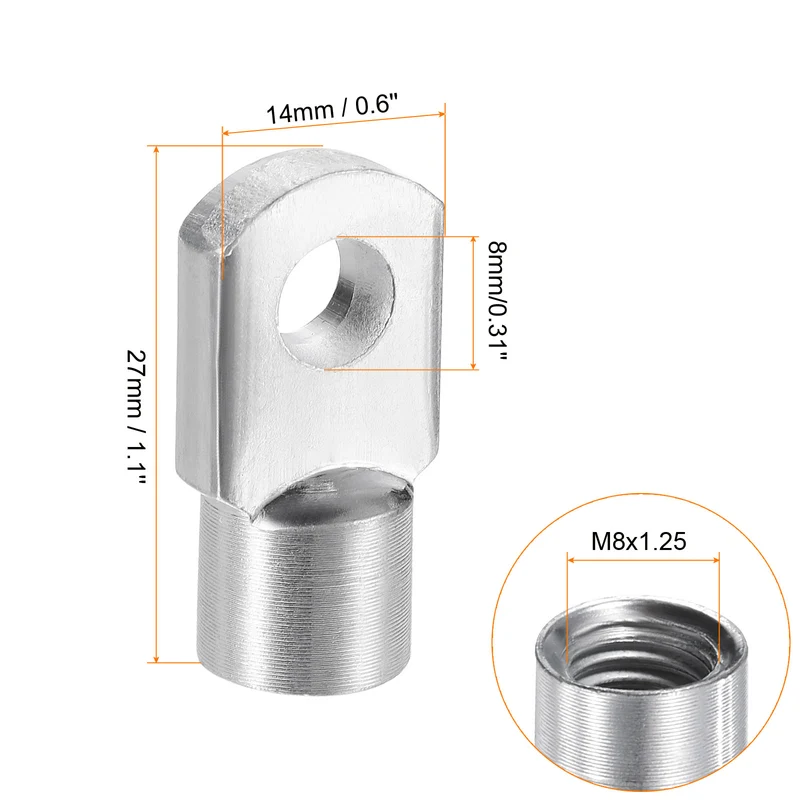 8Pcs Gas Spring Strut M8 Joint Female Threaded Connectors Steel Silver Tone