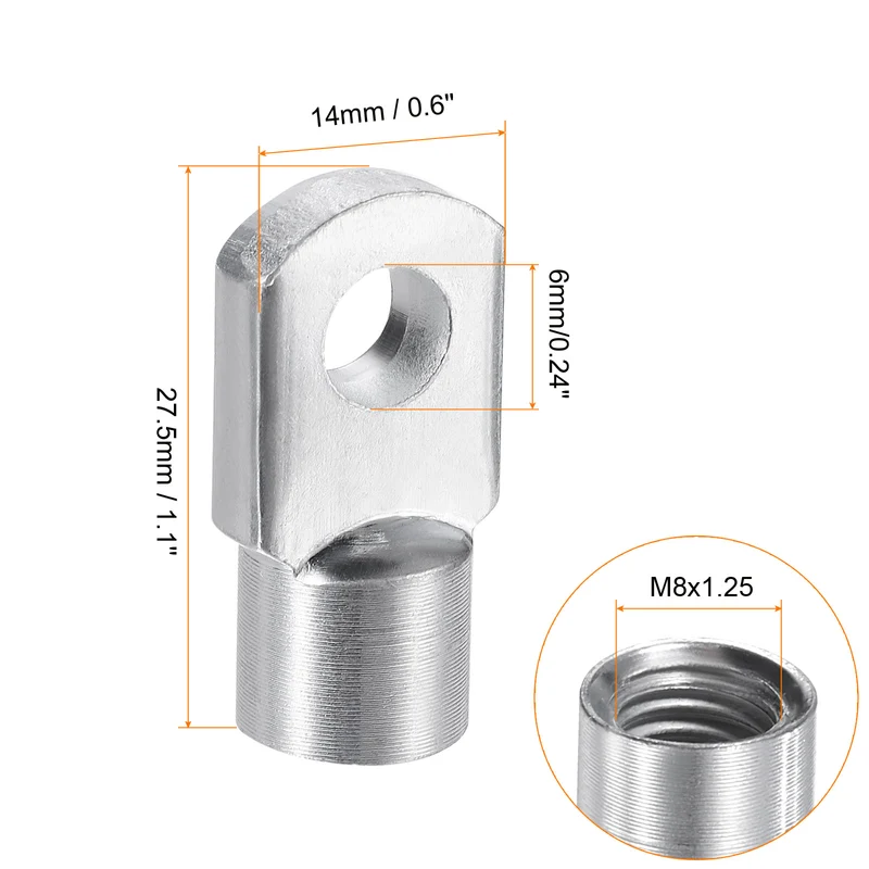 9Pcs Gas Spring Strut M8 Joint Female Threaded Connectors Steel Silver Tone