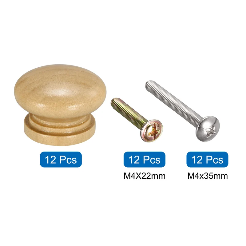 Wood Knobs, Pull Handles for Drawer with Screws