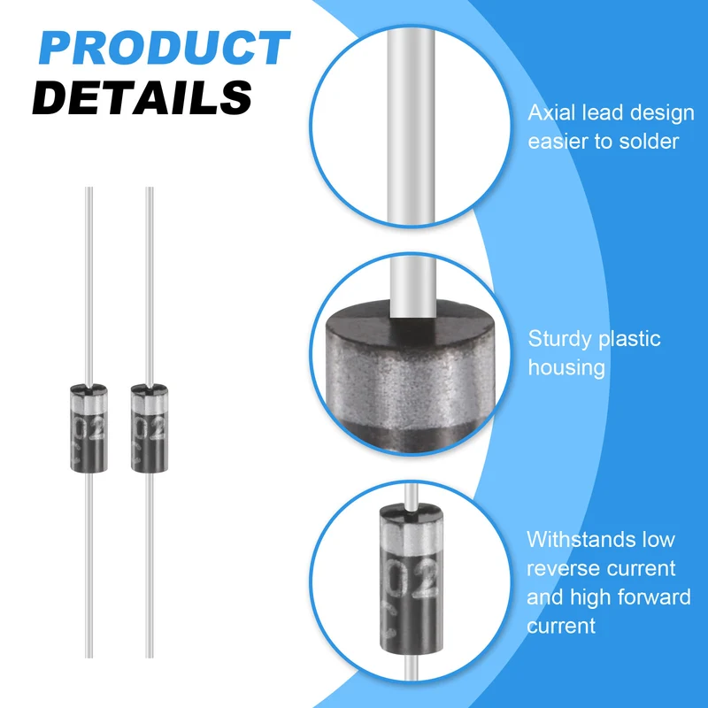 100 Pcs 1N4002 Rectifier Diode, 1A 100V DO-41 Electronic Silicon Diodes