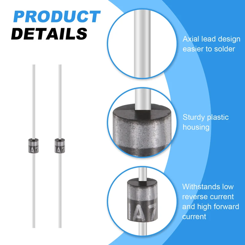 100 Pcs 1A7 Rectifier Diode, 1A 1000V R-1 Electronic Silicon Diodes