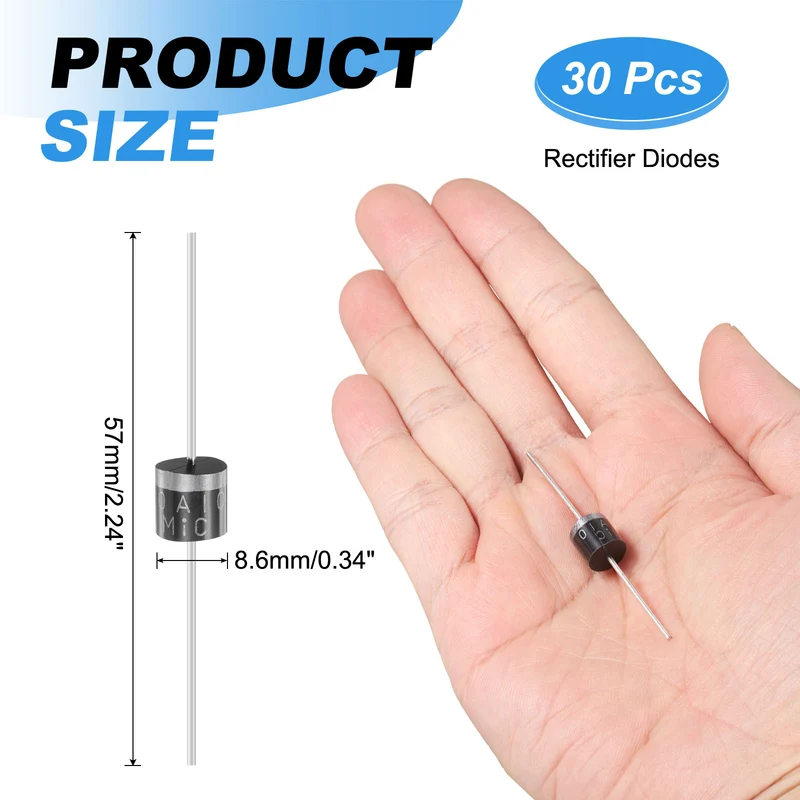 30 Pcs 10A10 Rectifier Diode, 10A 1000V R-6 Electronic Silicon Diodes