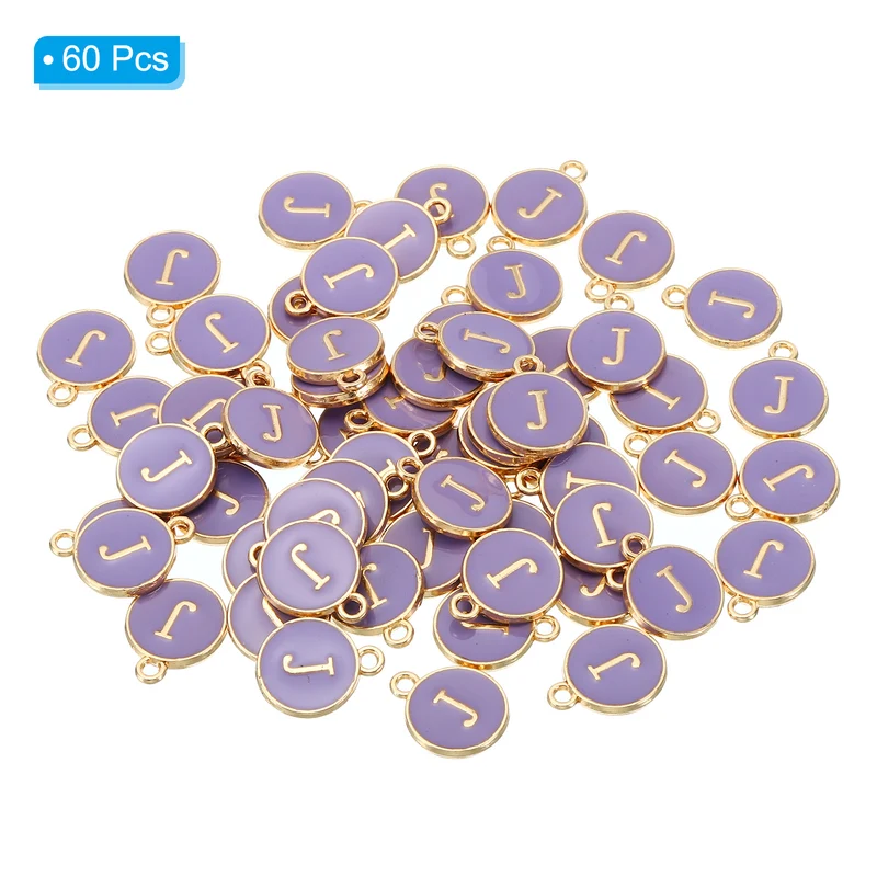 Letter Charm J, 60Pcs Double Sided Alphabet Initial Charm Pendants Beads Purple