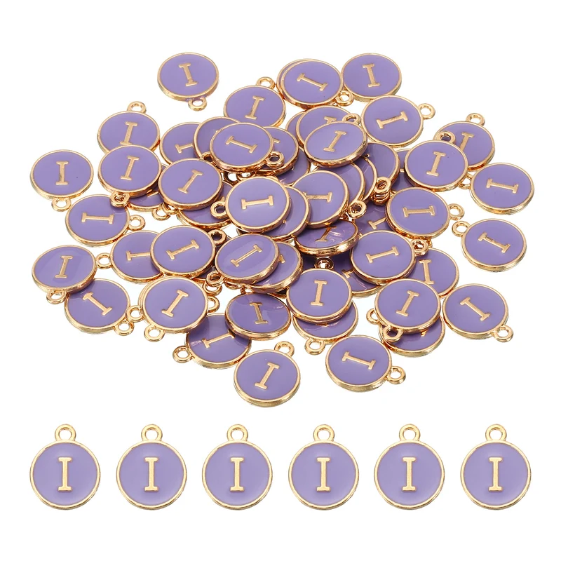 Letter Charm I, 60Pcs Double Sided Alphabet Initial Charm Pendants Beads Purple