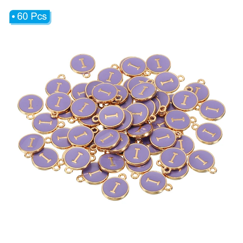 Letter Charm I, 60Pcs Double Sided Alphabet Initial Charm Pendants Beads Purple