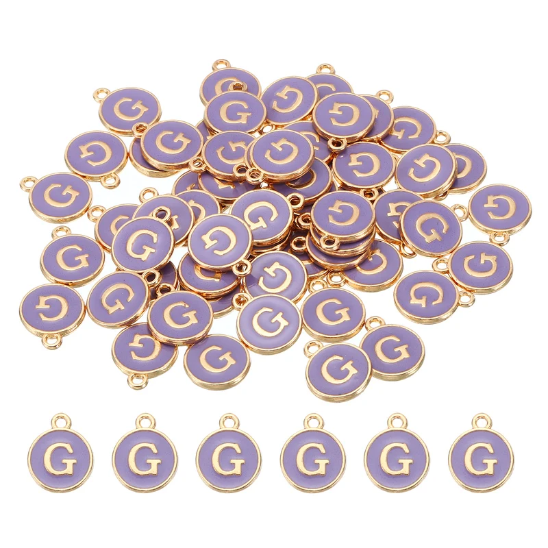 Letter Charm G, 60Pcs Double Sided Alphabet Initial Charm Pendants Beads Purple