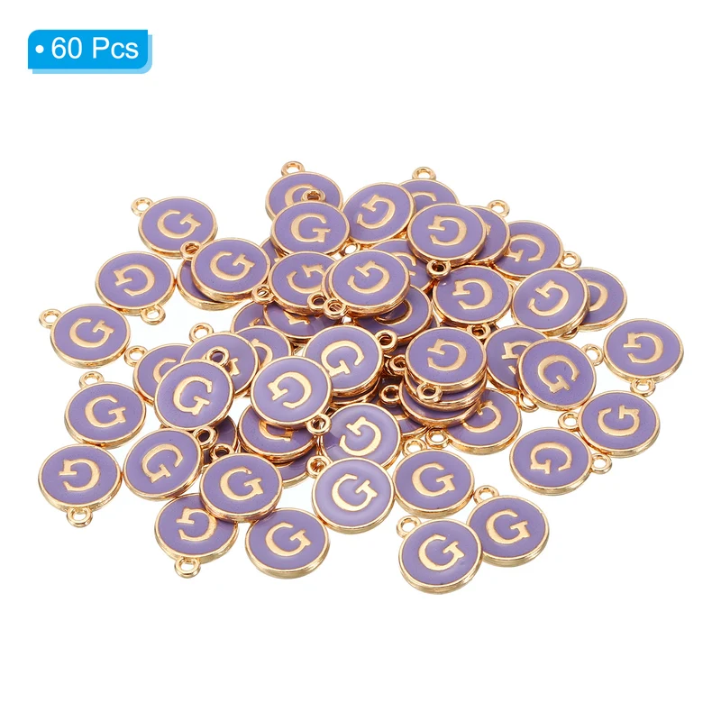 Letter Charm G, 60Pcs Double Sided Alphabet Initial Charm Pendants Beads Purple