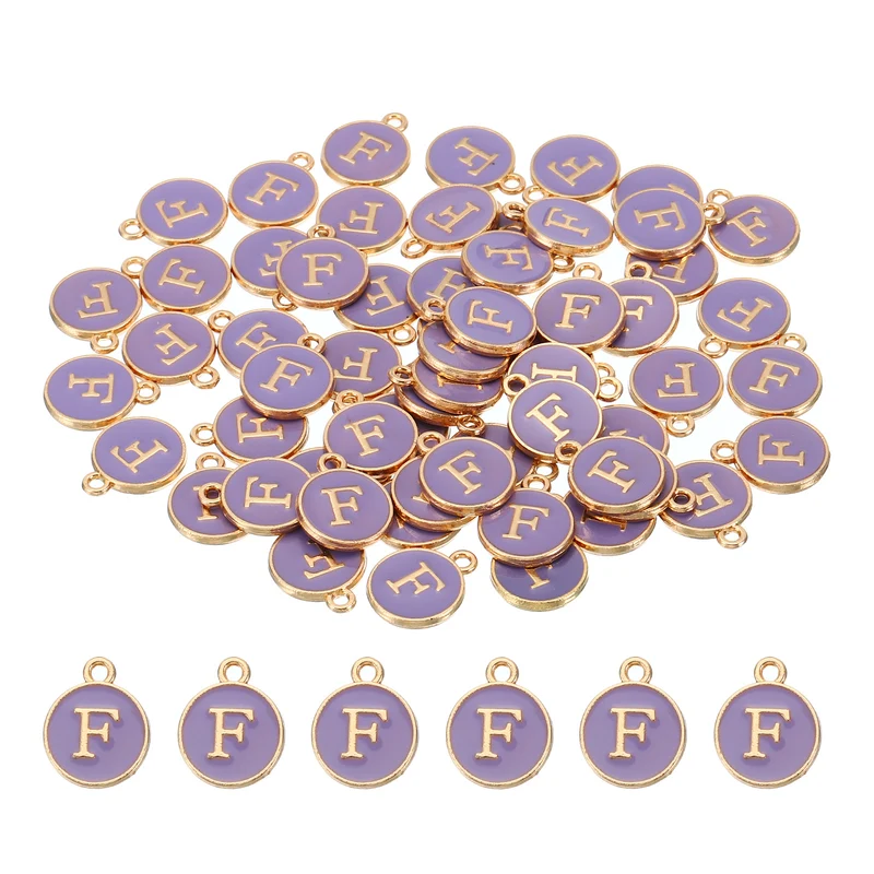 Letter Charm F, 60Pcs Double Sided Alphabet Initial Charm Pendants Beads Purple