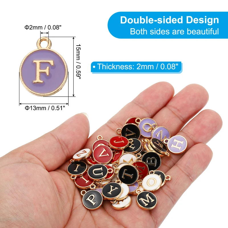 Letter Charm F, 60Pcs Double Sided Alphabet Initial Charm Pendants Beads Purple