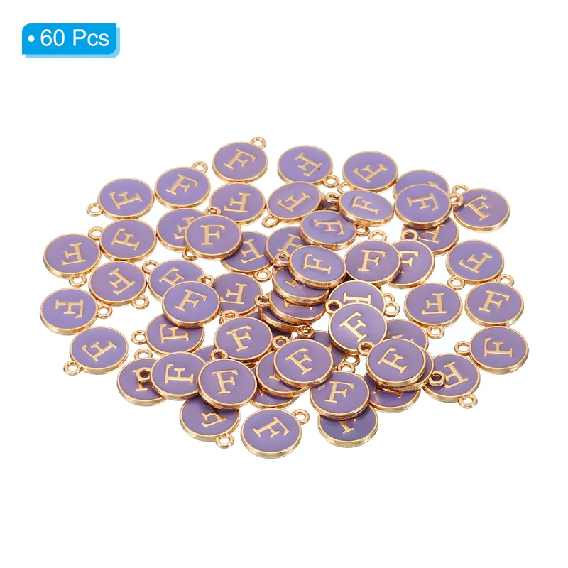 Letter Charm F, 60Pcs Double Sided Alphabet Initial Charm Pendants Beads Purple