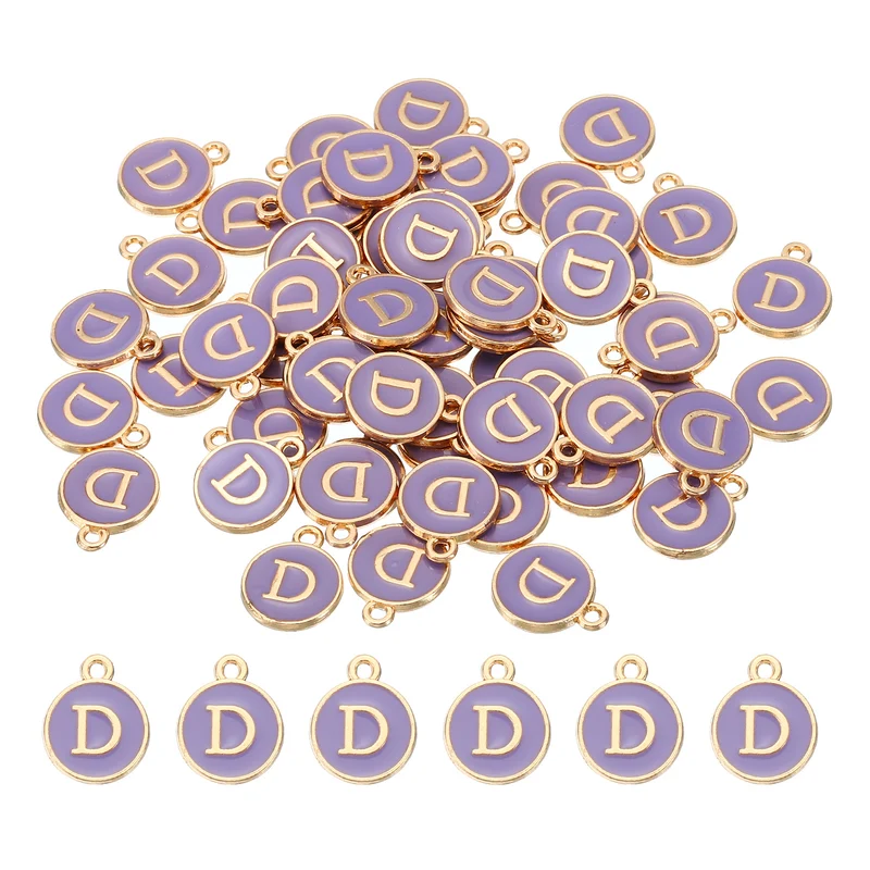 Letter Charm D, 60Pcs Double Sided Alphabet Initial Charm Pendants Beads Purple