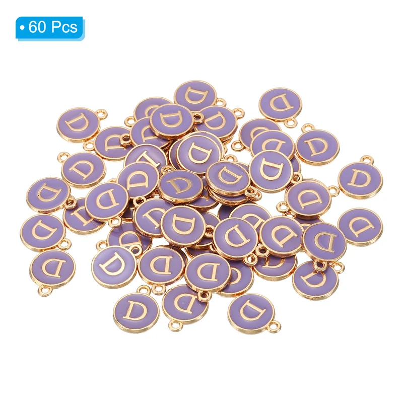 Letter Charm D, 60Pcs Double Sided Alphabet Initial Charm Pendants Beads Purple