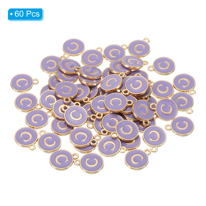 Letter Charm C, 60Pcs Double Sided Alphabet Initial Charm Pendants Beads Purple