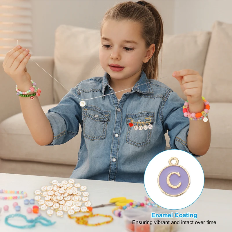 Letter Charm C, 60Pcs Double Sided Alphabet Initial Charm Pendants Beads Purple