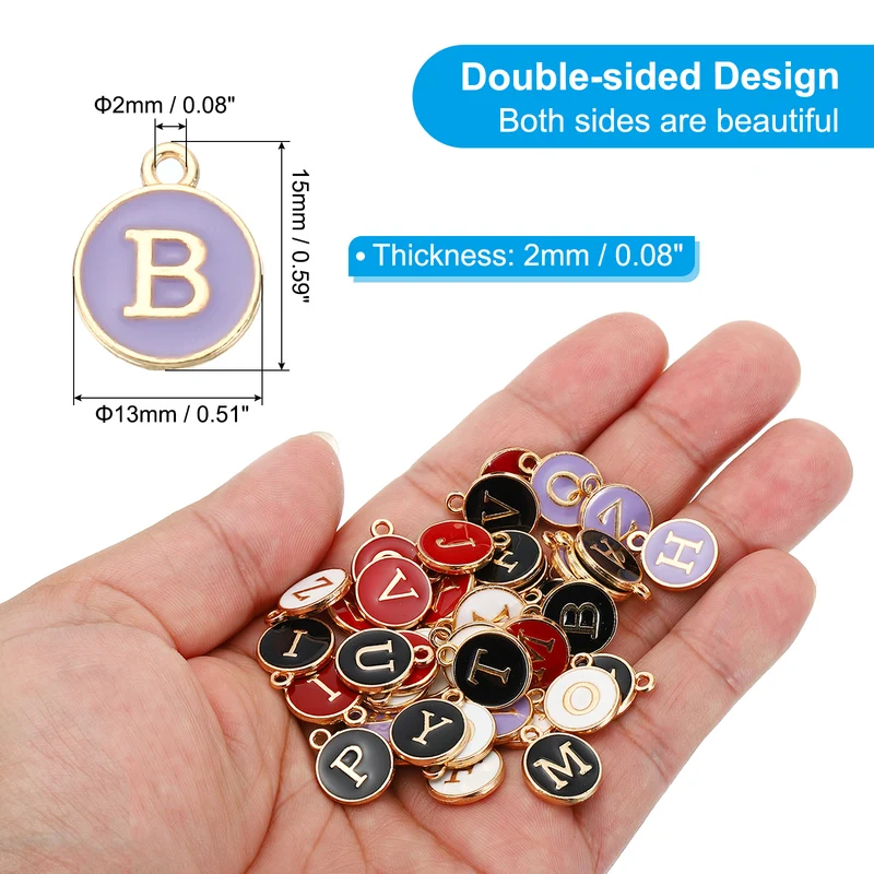 Letter Charm B, 60Pcs Double Sided Alphabet Initial Charm Pendants Beads Purple