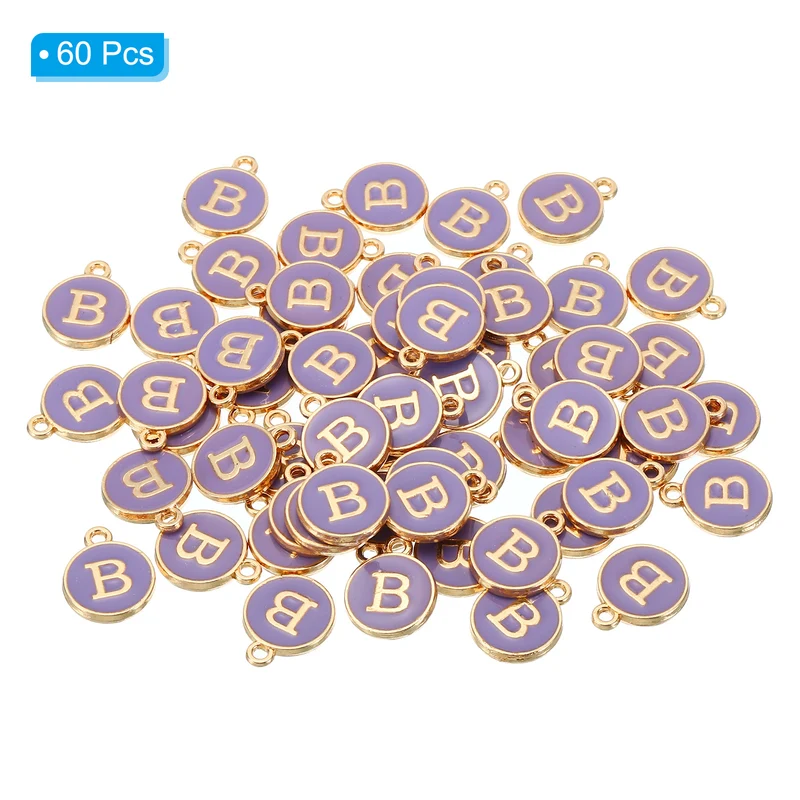 Letter Charm B, 60Pcs Double Sided Alphabet Initial Charm Pendants Beads Purple
