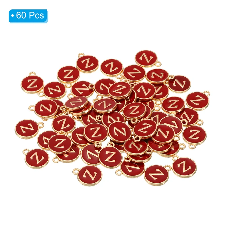 Letter Charm Z, 60Pcs Double Sided Alphabet Initial Charm Pendants Beads Red
