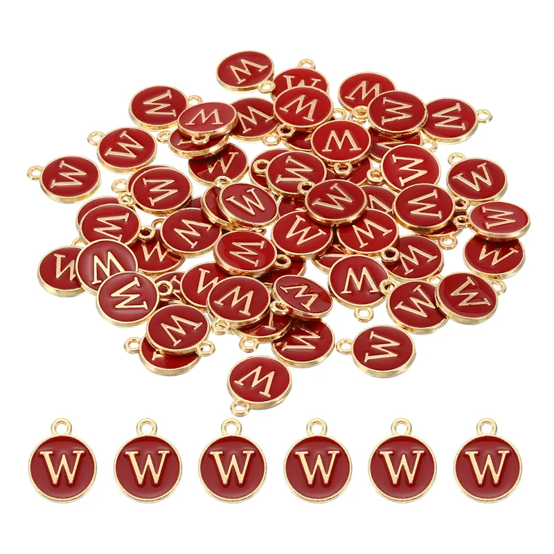Letter Charm W, 60Pcs Double Sided Alphabet Initial Charm Pendants Beads Red