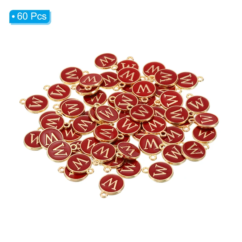 Letter Charm W, 60Pcs Double Sided Alphabet Initial Charm Pendants Beads Red