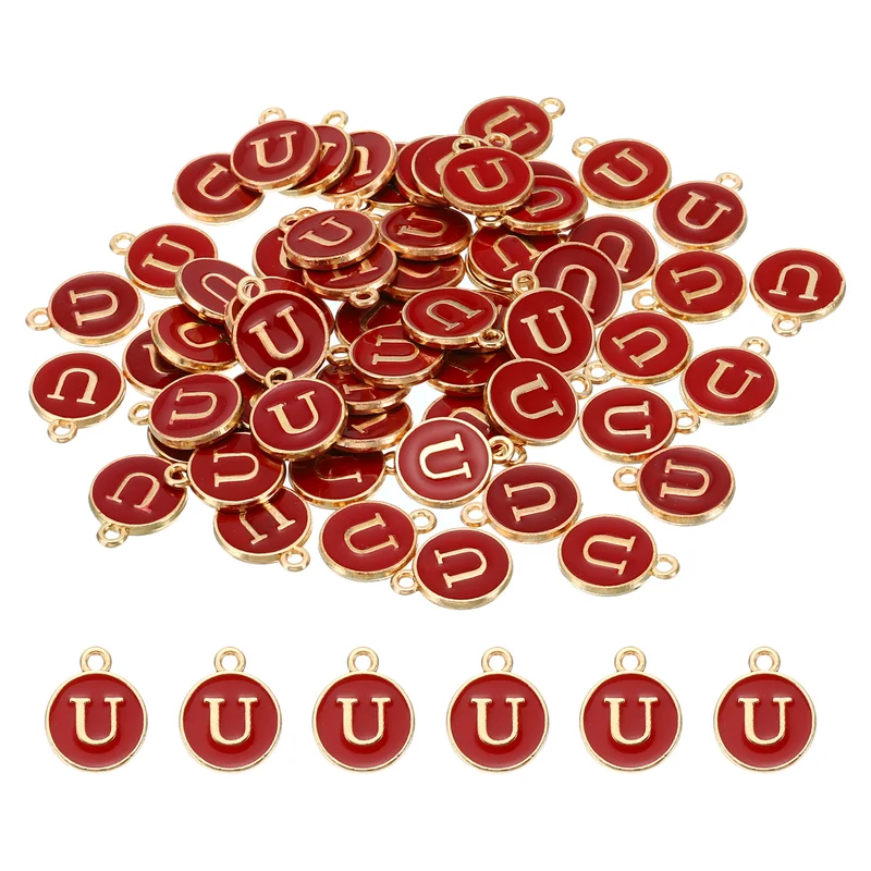 Letter Charm U, 60Pcs Double Sided Alphabet Initial Charm Pendants Beads Red