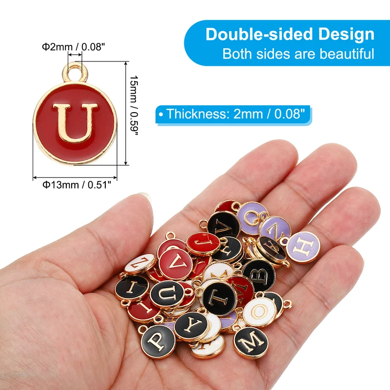 Letter Charm U, 60Pcs Double Sided Alphabet Initial Charm Pendants Beads Red