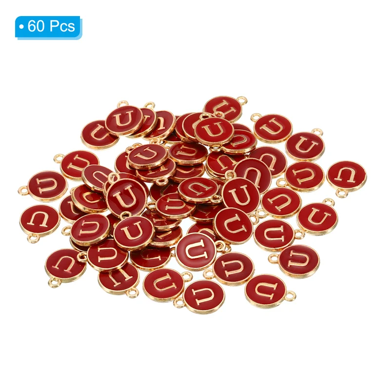 Letter Charm U, 60Pcs Double Sided Alphabet Initial Charm Pendants Beads Red