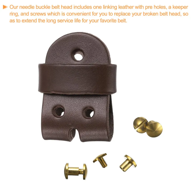Leather Belt Pin Buckle with Rivets, 35mm Belt Head Connection Loop for DIY Crafting Men Women's Belts Accessories (Coffee)