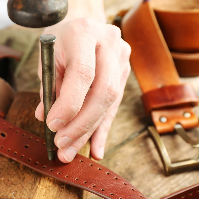 Leather Belt Pin Buckle with Rivets, 35mm Belt Head Connection Loop for DIY Crafting Men Women's Belts Accessories (Coffee)