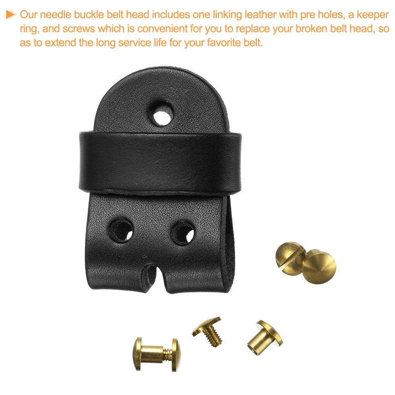 Leather Belt Pin Buckle with Rivets, 36mm Belt Head Connection Loop for DIY Crafting Men Women's Belts Accessories (Black)