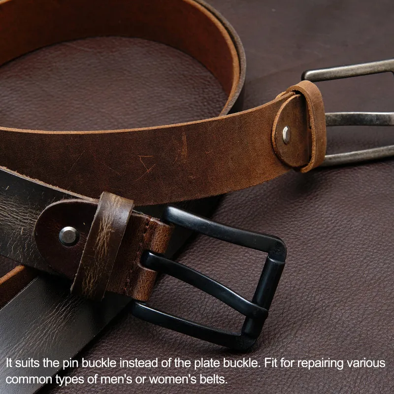 Leather Belt Pin Buckle with Rivets, 39mm Belt Head Connection Loop for DIY Crafting Men Women's Belts Accessories (Black)