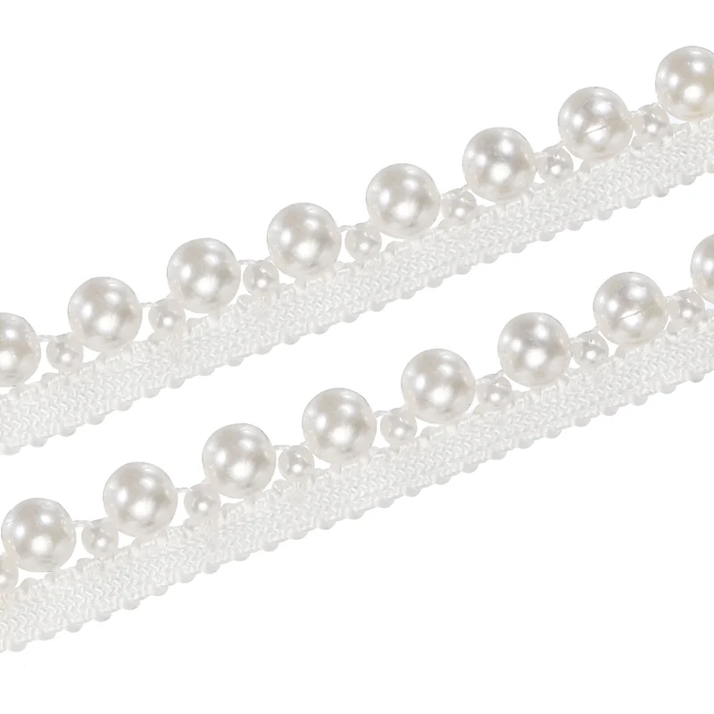 5 Yards Faux Pearls Lace Ribbon Pearl Bead Tassel for Wedding 15mm White